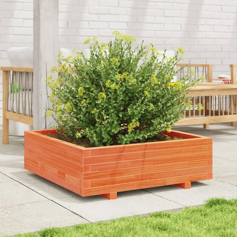 Jardinera De Madera Maciza De Pino Marrón Cera 80x80x26,5 Cm