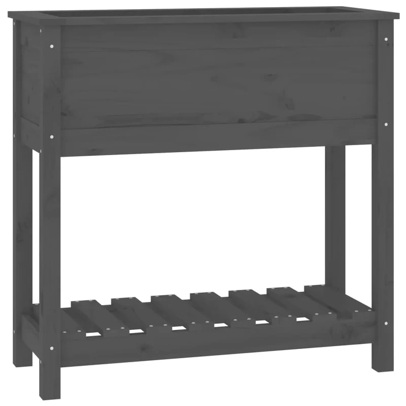 Jardinera Con Estante Madera Maciza Pino Gris 82,5x34,5x81 Cm
