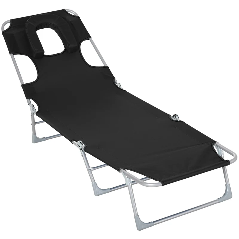 Outsunny Tumbona Reclinable Y Plegable De Jardín Con Respaldo Ajustable Negro