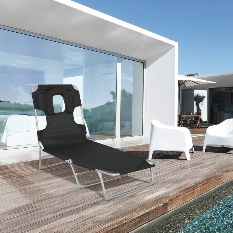 Outsunny Tumbona Reclinable Y Plegable De Jardín Con Respaldo Ajustable Negro