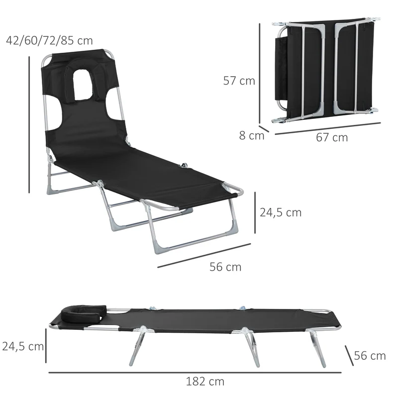 Outsunny Tumbona Reclinable Y Plegable De Jardín Con Respaldo Ajustable Negro