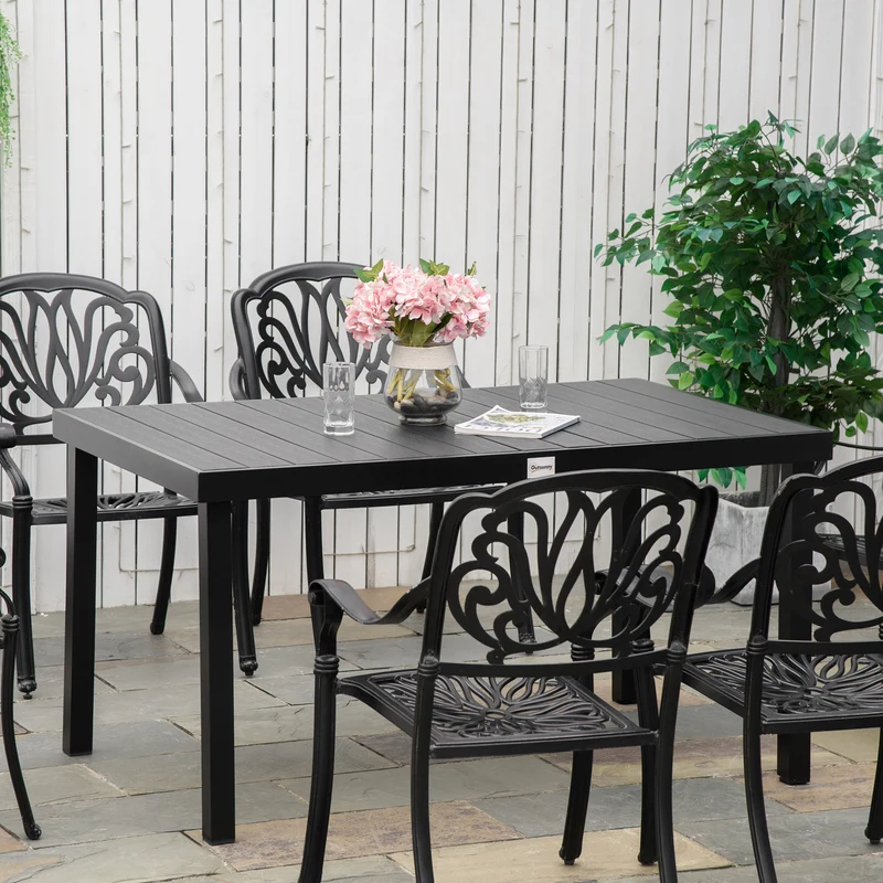 Outsunny Mesa De Jardín De Aluminio Mesa De Comedor Para 6 Personas 140x90x74 Cm