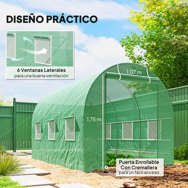 Outsunny Invernadero Caseta 3,5x2x2m Jardín Terraza Marco Acero Cubierta Pe