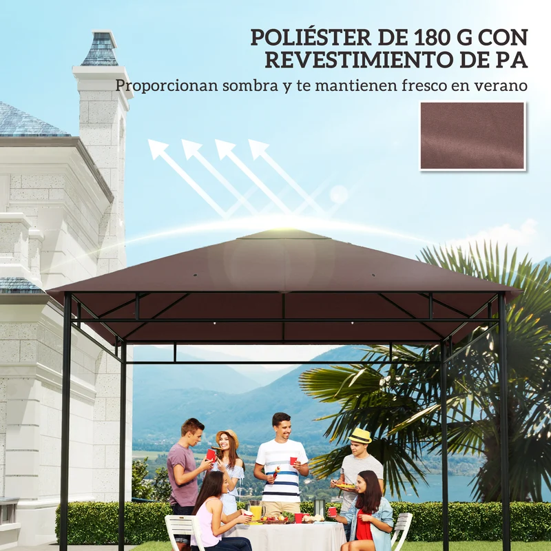 Outsunny Techo De Repuesto 300x300 Cm Cenador De Jardín Con 8 Orificios Café