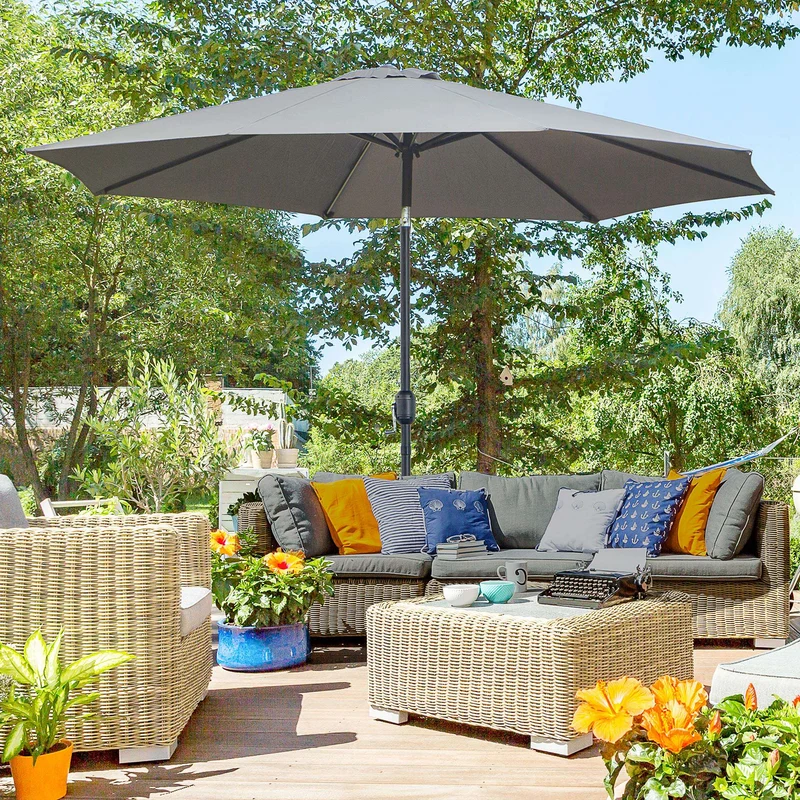 Outsunny Sombrilla De Jardín Ø295x250 Cm Con Manivela E Inclinación Gris Oscuro