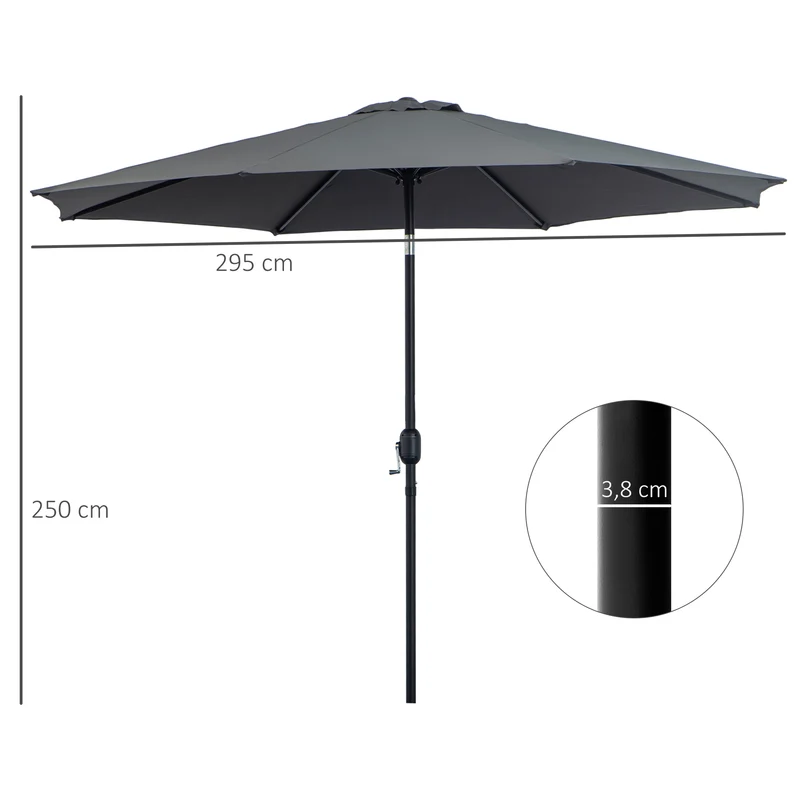 Outsunny Sombrilla De Jardín Ø295x250 Cm Con Manivela E Inclinación Gris Oscuro