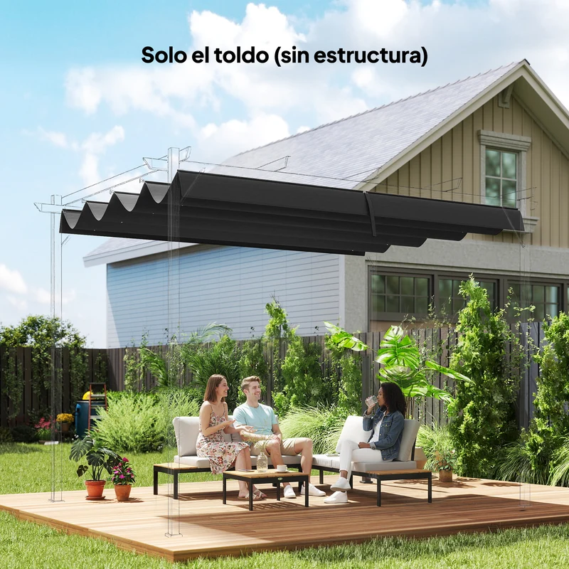Outsunny Techo De Pérgola Retráctil 3x2,5 M Para Marco De Pérgola De 2,85x2 M
