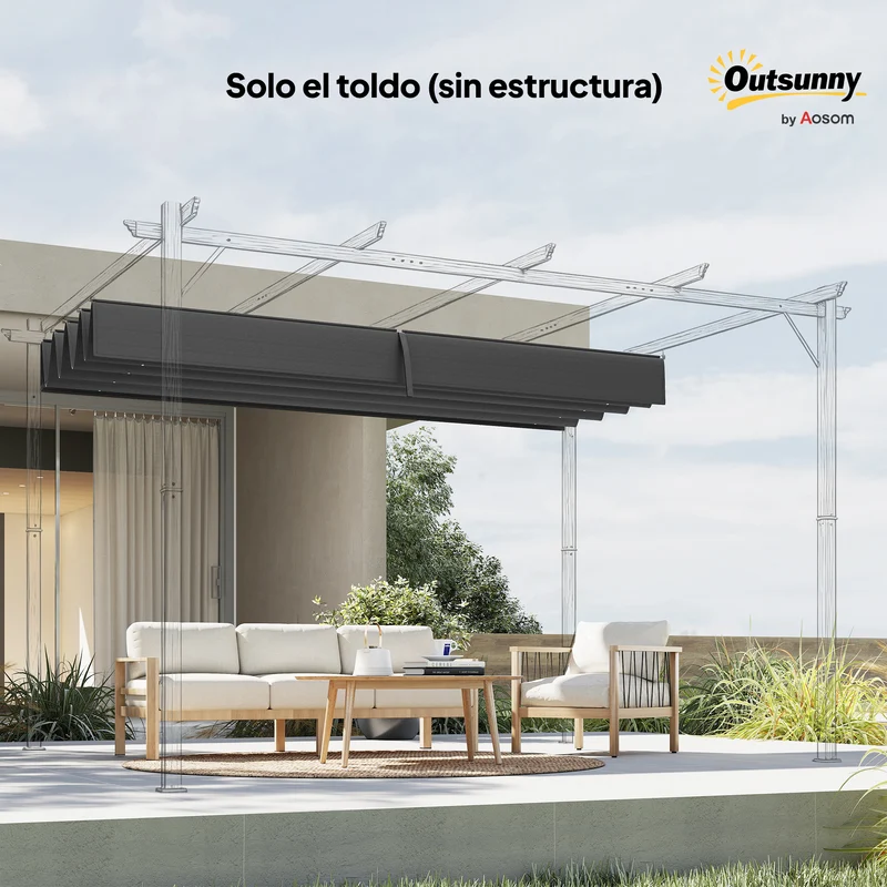 Outsunny Techo De Pérgola Retráctil 3x2,5 M Para Marco De Pérgola De 2,85x2 M