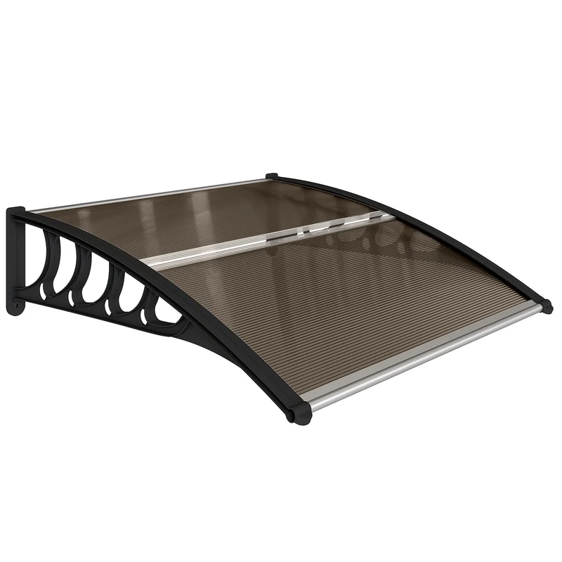 Outsunny Marquesina Exterior 103x96,5 Cm Puertas Y Ventanas Policarbonato Marrón