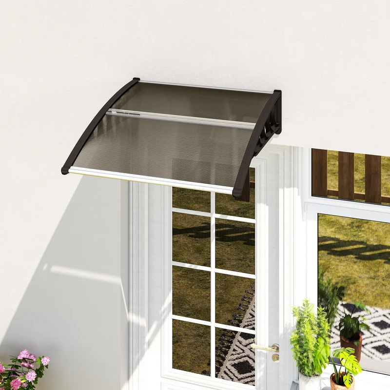Outsunny Marquesina Exterior 103x96,5 Cm Puertas Y Ventanas Policarbonato Marrón