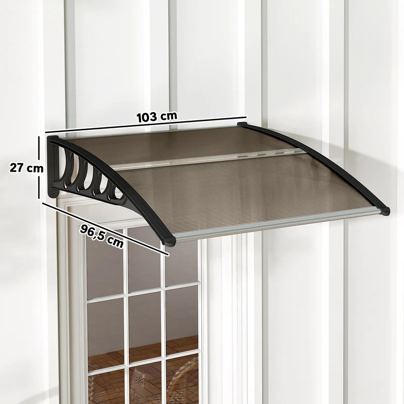 Outsunny Marquesina Exterior 103x96,5 Cm Puertas Y Ventanas Policarbonato Marrón