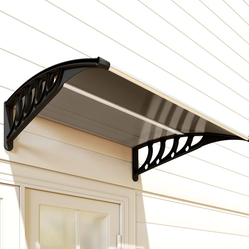 Outsunny Marquesina Exterior 103x96,5 Cm Puertas Y Ventanas Policarbonato Marrón