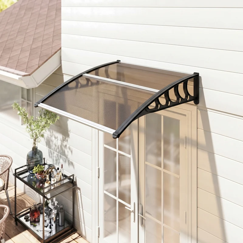 Outsunny Marquesina Exterior 103x96,5 Cm Puertas Y Ventanas Policarbonato Marrón