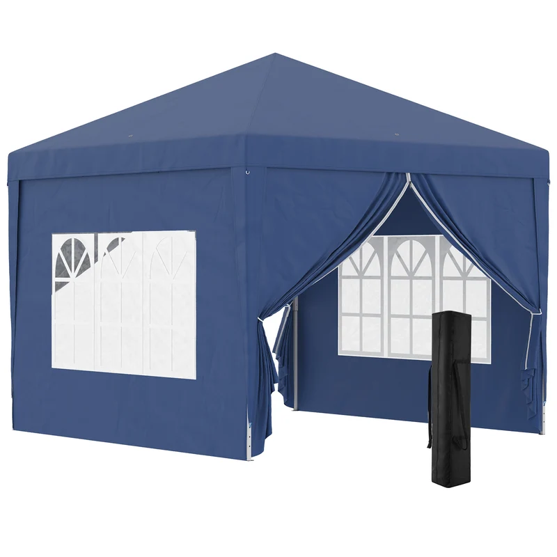 Outsunny Carpa Plegable Con 4 Paredes Desmontables 3x3 M Para Exterior Azul