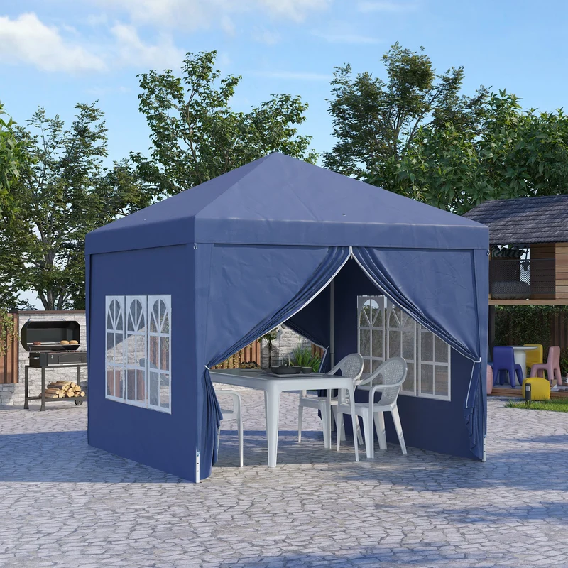 Outsunny Carpa Plegable Con 4 Paredes Desmontables 3x3 M Para Exterior Azul