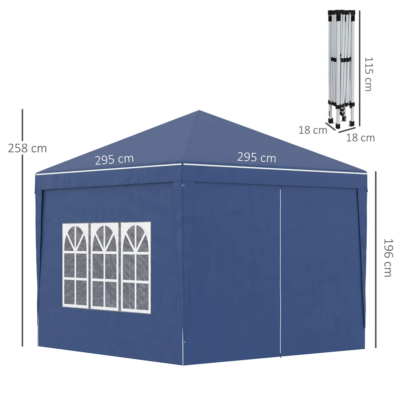 Outsunny Carpa Plegable Con 4 Paredes Desmontables 3x3 M Para Exterior Azul