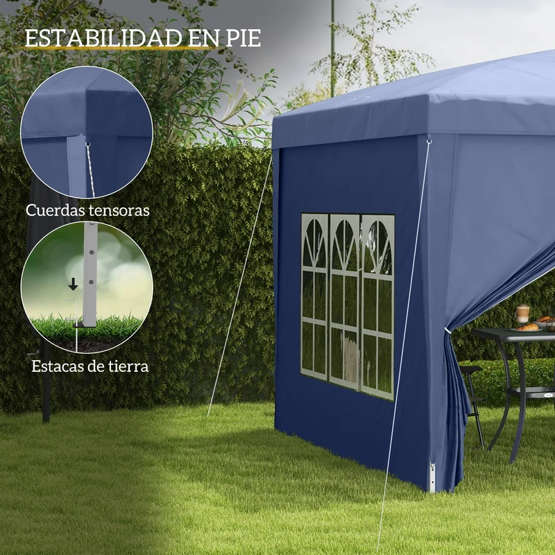 Outsunny Carpa Plegable Con 4 Paredes Desmontables 3x3 M Para Exterior Azul