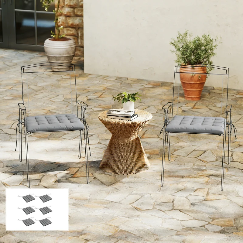 Outsunny Juego De 6 Cojines Para Sillas De Comedor 40x40 Cm Gris Oscuro