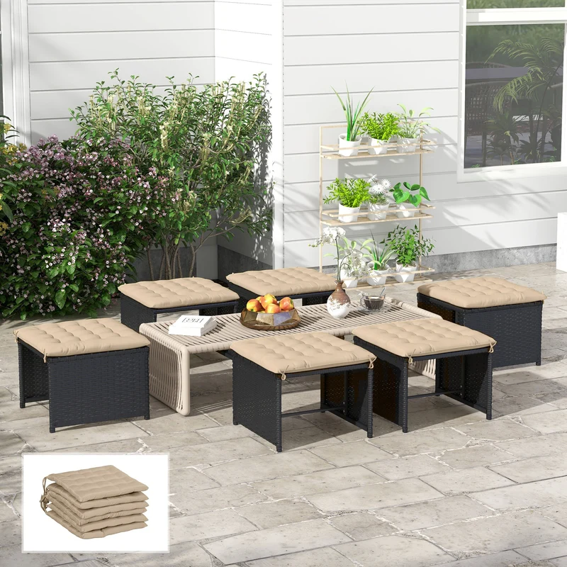 Outsunny Juego De 6 Cojines Para Sillas De Comedor 40x40 Cm Caqui
