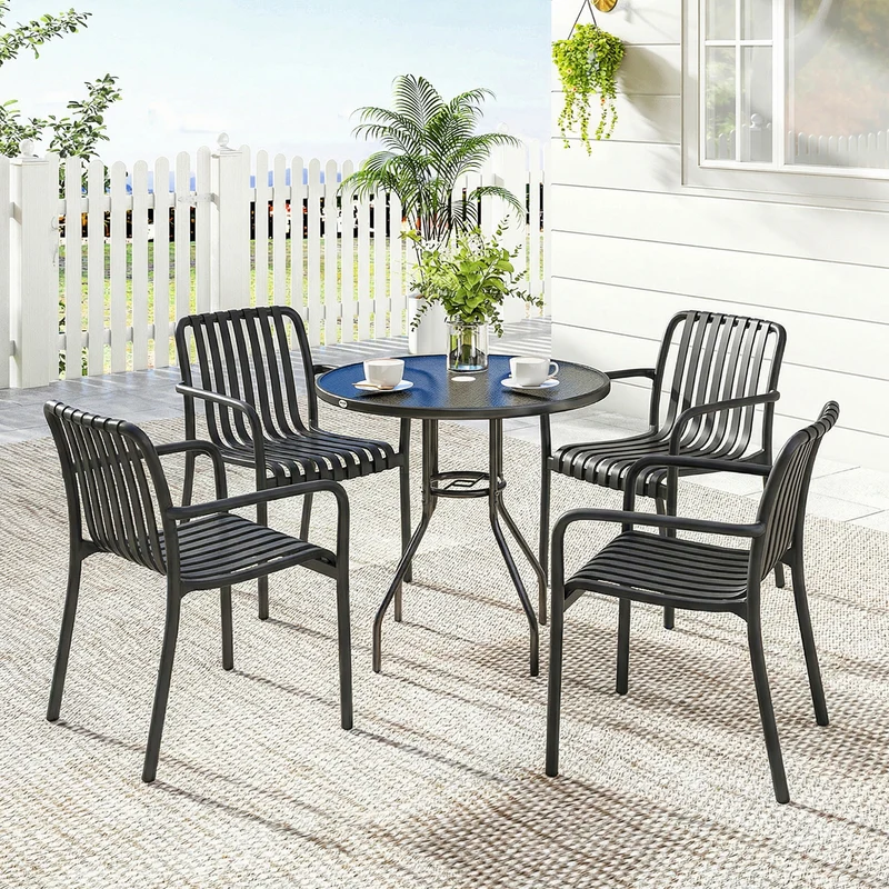 Outsunny Juego De 4 Sillas De Jardín Exterior Apilables Respaldo Curvado Negro