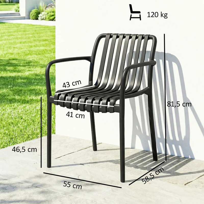 Outsunny Juego De 4 Sillas De Jardín Exterior Apilables Respaldo Curvado Negro