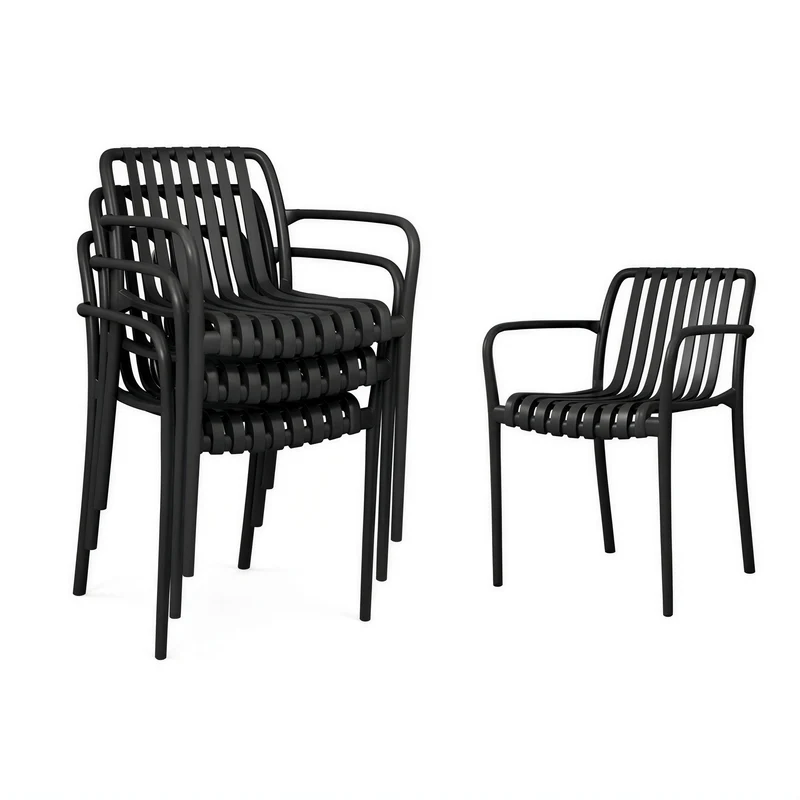 Outsunny Juego De 4 Sillas De Jardín Exterior Apilables Respaldo Curvado Negro