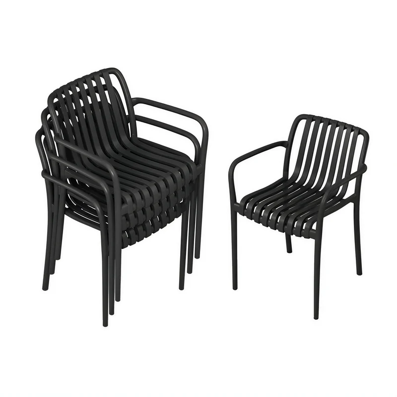 Outsunny Juego De 4 Sillas De Jardín Exterior Apilables Respaldo Curvado Negro