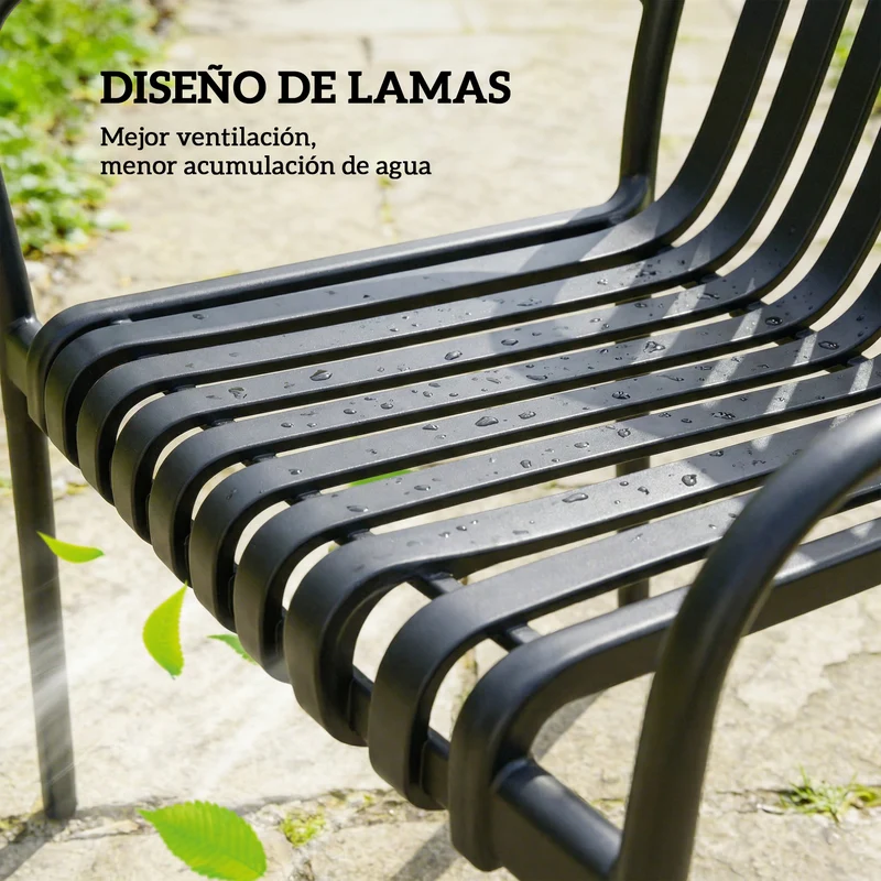 Outsunny Juego De 4 Sillas De Jardín Exterior Apilables Respaldo Curvado Negro
