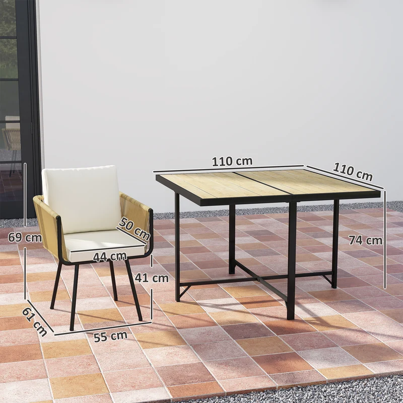 Outsunny Conjunto De Mesa Y Sillas Jardín De Ratán 5 Piezas Con Cojines Beige