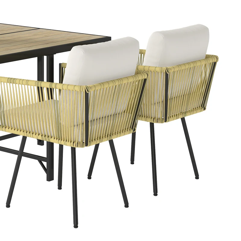 Outsunny Conjunto De Mesa Y Sillas Jardín De Ratán 5 Piezas Con Cojines Beige