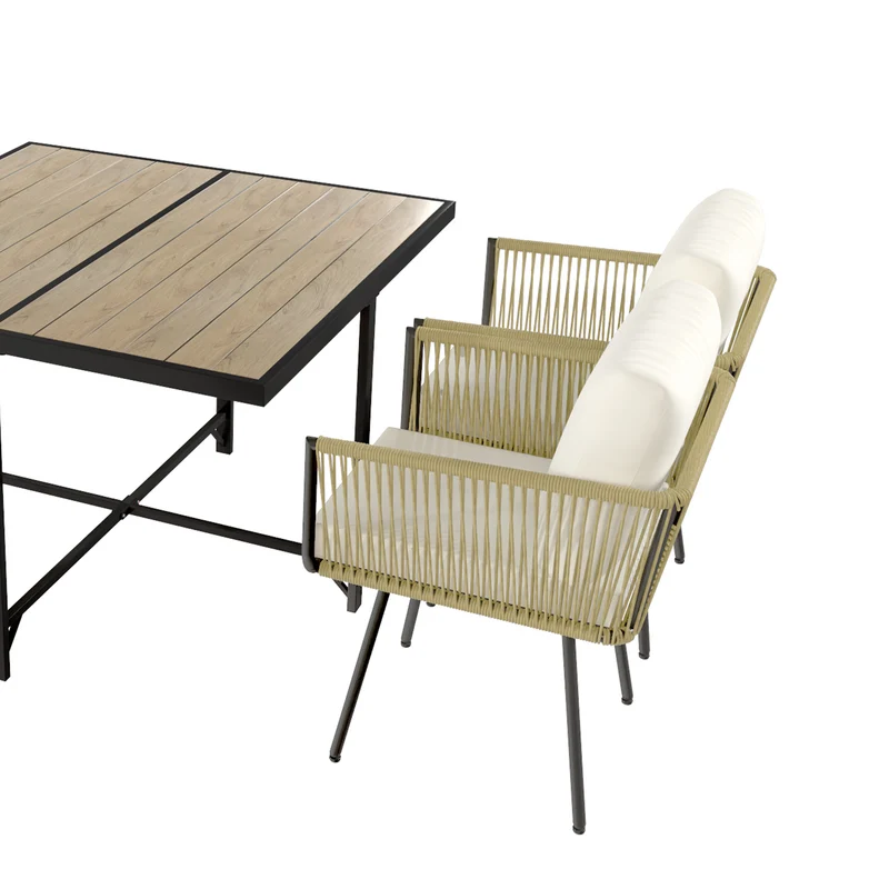 Outsunny Conjunto De Mesa Y Sillas Jardín De Ratán 5 Piezas Con Cojines Beige