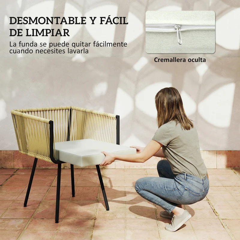 Outsunny Conjunto De Mesa Y Sillas Jardín De Ratán 5 Piezas Con Cojines Beige