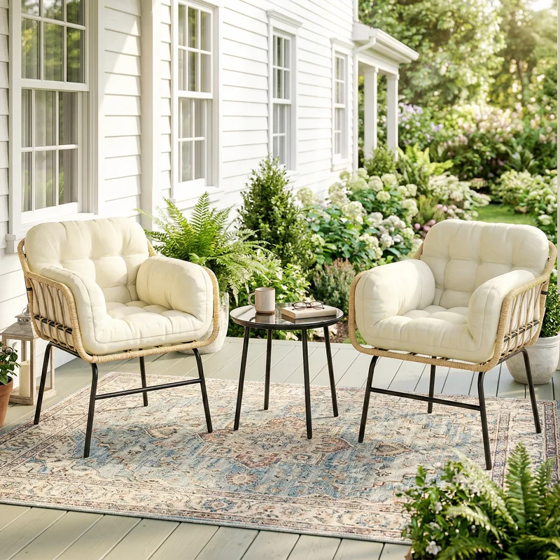 Outsunny Conjunto De Jardín Exterior De 3 Piezas 2 Sillas Con Cojines Mesa Crema