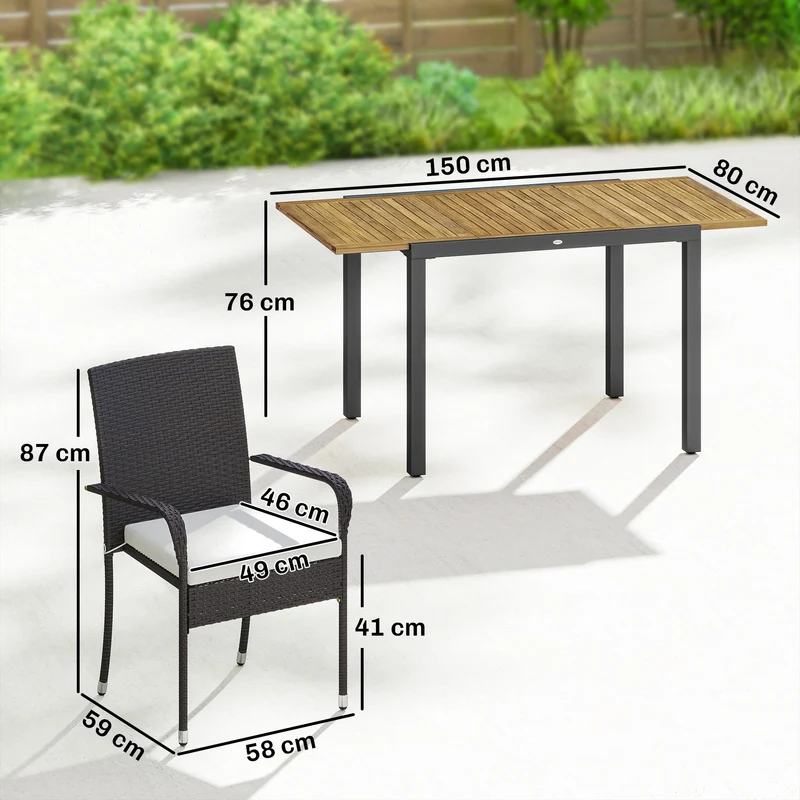 Outsunny Conjunto De Mesa Y Sillas Jardín De Ratán 7 Piezas Con Cojines Crema