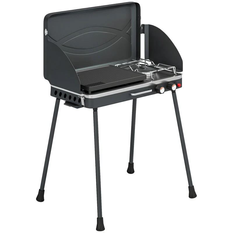 Outsunny Barbacoa De Gas Portátil 2 En 1 7 Kw Con Patas Desmontables