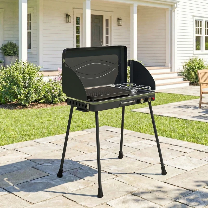 Outsunny Barbacoa De Gas Portátil 2 En 1 7 Kw Con Patas Desmontables