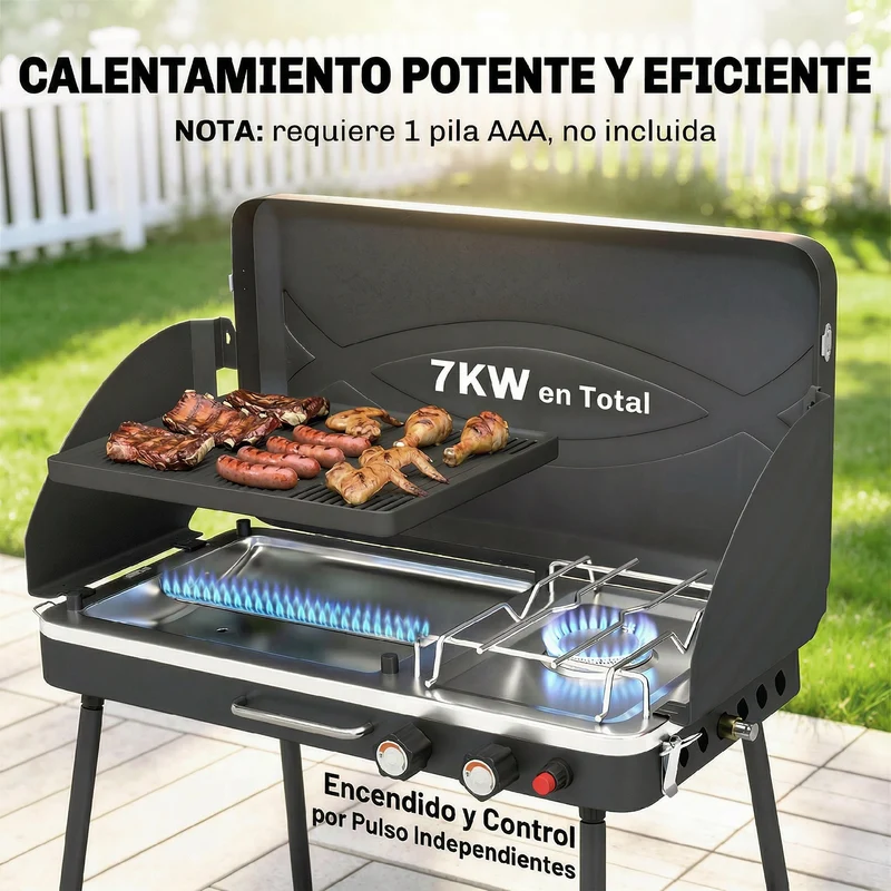 Outsunny Barbacoa De Gas Portátil 2 En 1 7 Kw Con Patas Desmontables