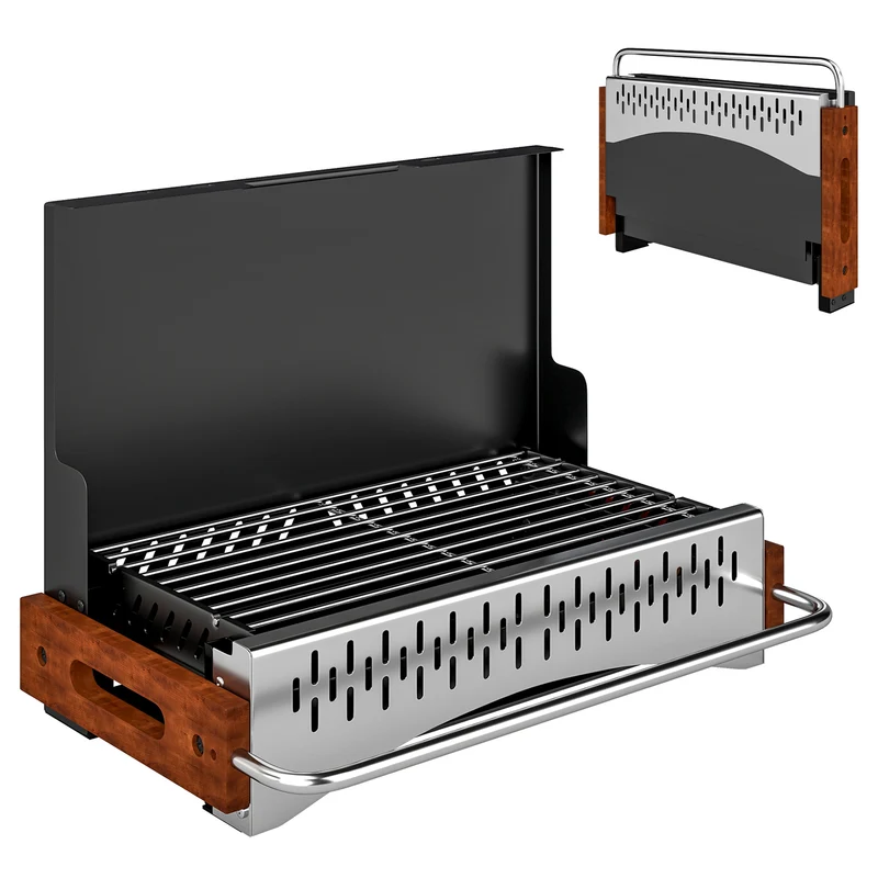 Outsunny Barbacoa De Carbón Plegable 50,5x34x33 Cm Con Bandeja Extraíble