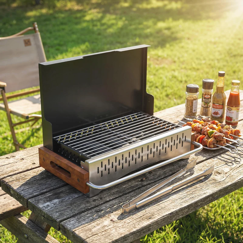 Outsunny Barbacoa De Carbón Plegable 50,5x34x33 Cm Con Bandeja Extraíble
