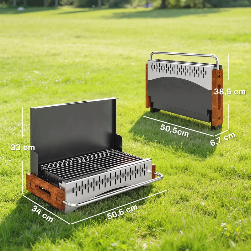 Outsunny Barbacoa De Carbón Plegable 50,5x34x33 Cm Con Bandeja Extraíble