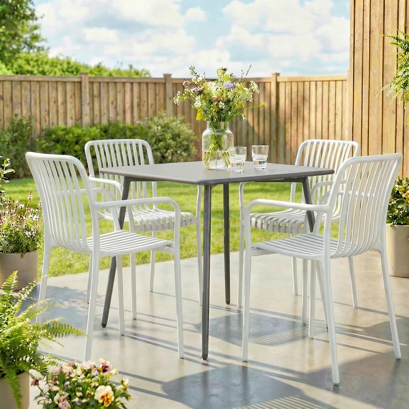 Outsunny Juego De 4 Sillas De Jardín Exterior Apilables Respaldo Curvado Blanco