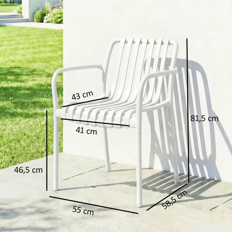 Outsunny Juego De 4 Sillas De Jardín Exterior Apilables Respaldo Curvado Blanco