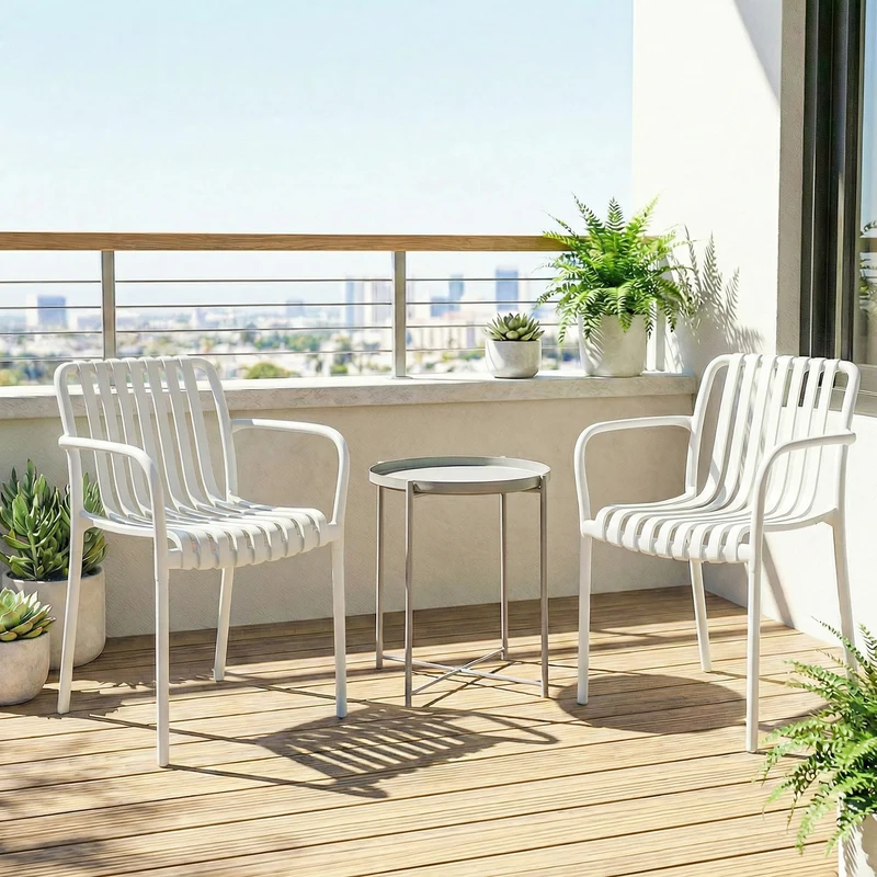 Outsunny Juego De 4 Sillas De Jardín Exterior Apilables Respaldo Curvado Blanco