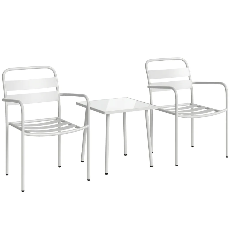 Outsunny Conjunto De Jardín Exterior De 3 Piezas De Acero Galvanizado Blanco