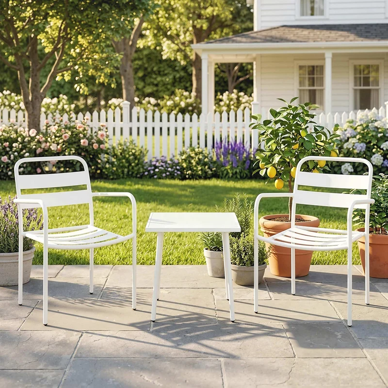 Outsunny Conjunto De Jardín Exterior De 3 Piezas De Acero Galvanizado Blanco