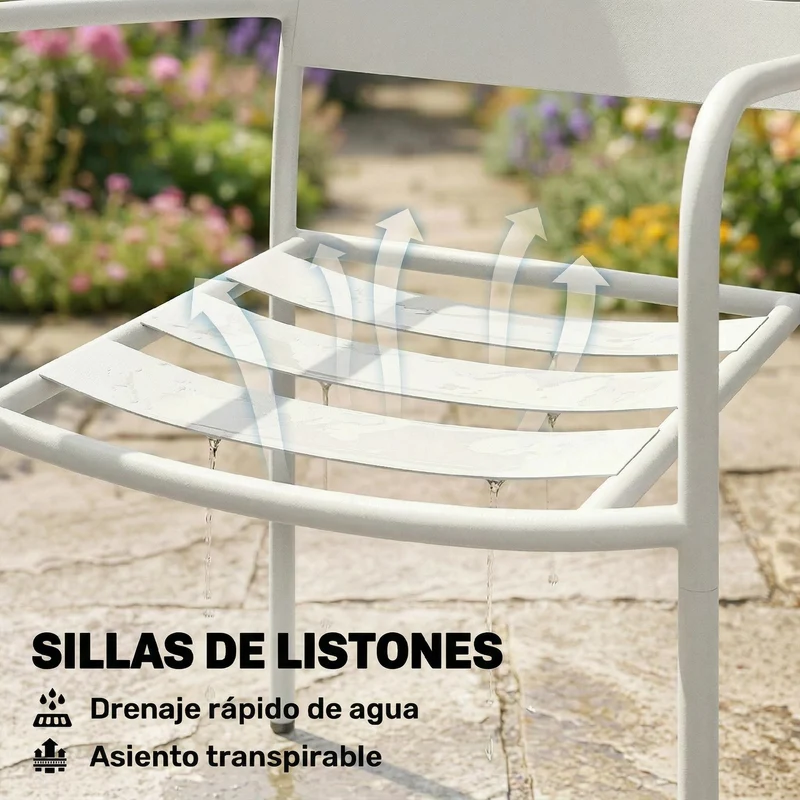 Outsunny Conjunto De Jardín Exterior De 3 Piezas De Acero Galvanizado Blanco