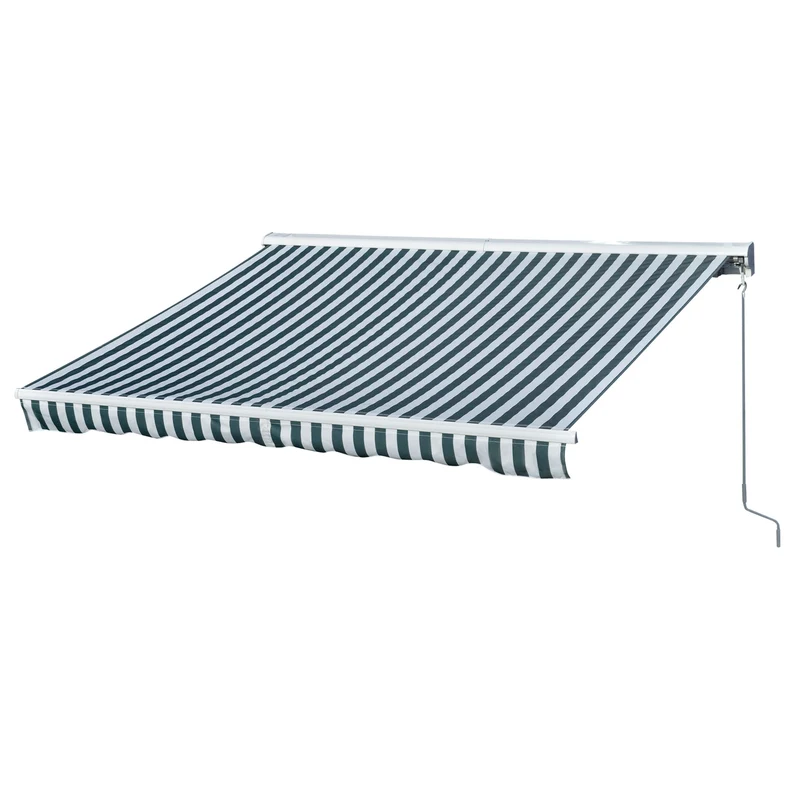 Outsunny Toldo Eléctrico Retráctil con Función Manual con Manivela y Mando a Distancia 300x250 cm para Ventanas Puertas de Rayas Verde y Blanco