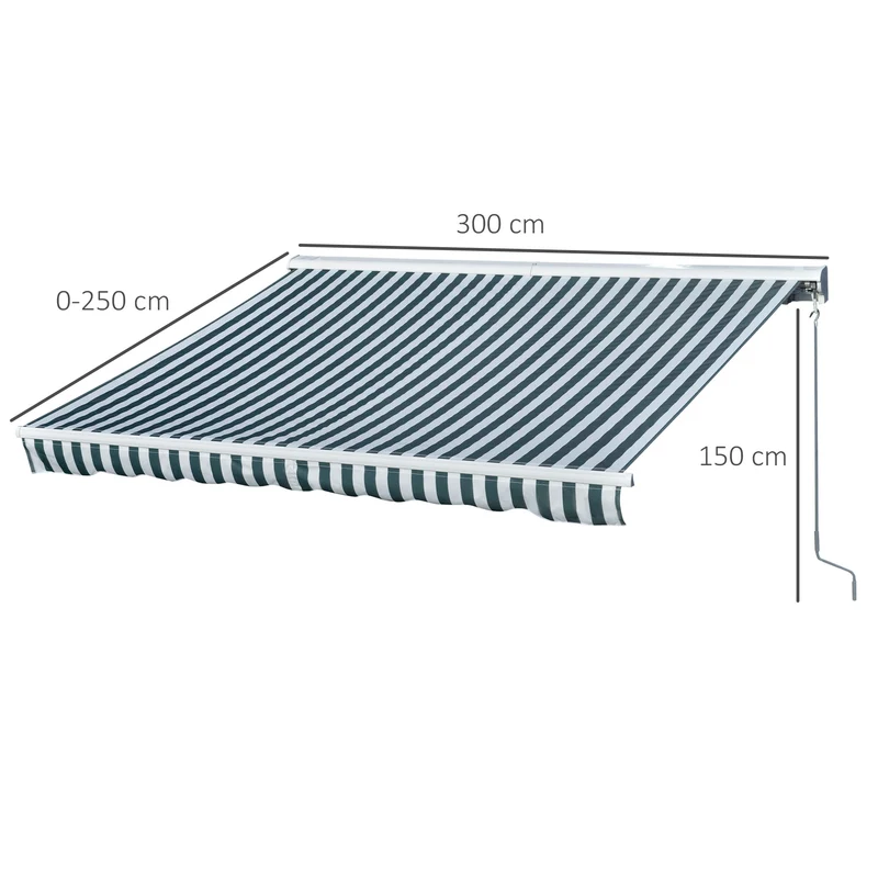 Outsunny Toldo Eléctrico Retráctil con Función Manual con Manivela y Mando a Distancia 300x250 cm para Ventanas Puertas de Rayas Verde y Blanco