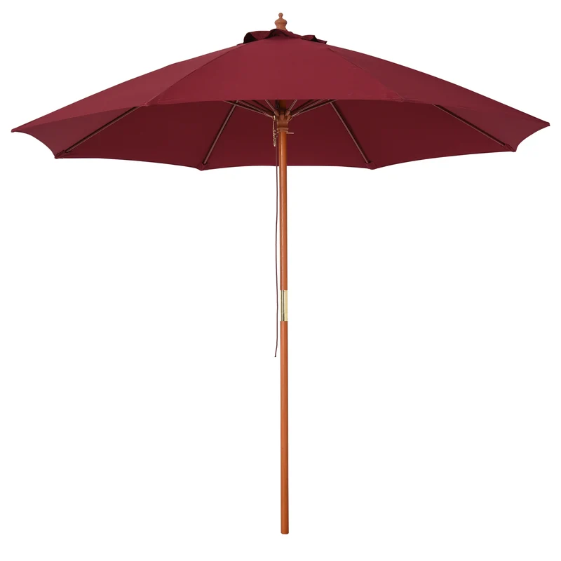 Outsunny Sombrilla Parasol con Poste Desmontable de Madera Ángulo Ajustable Ventilación Sistema de Polea para Exterior Jardín Patio Piscina Terraza Ø257x253 cm Rojo Vino