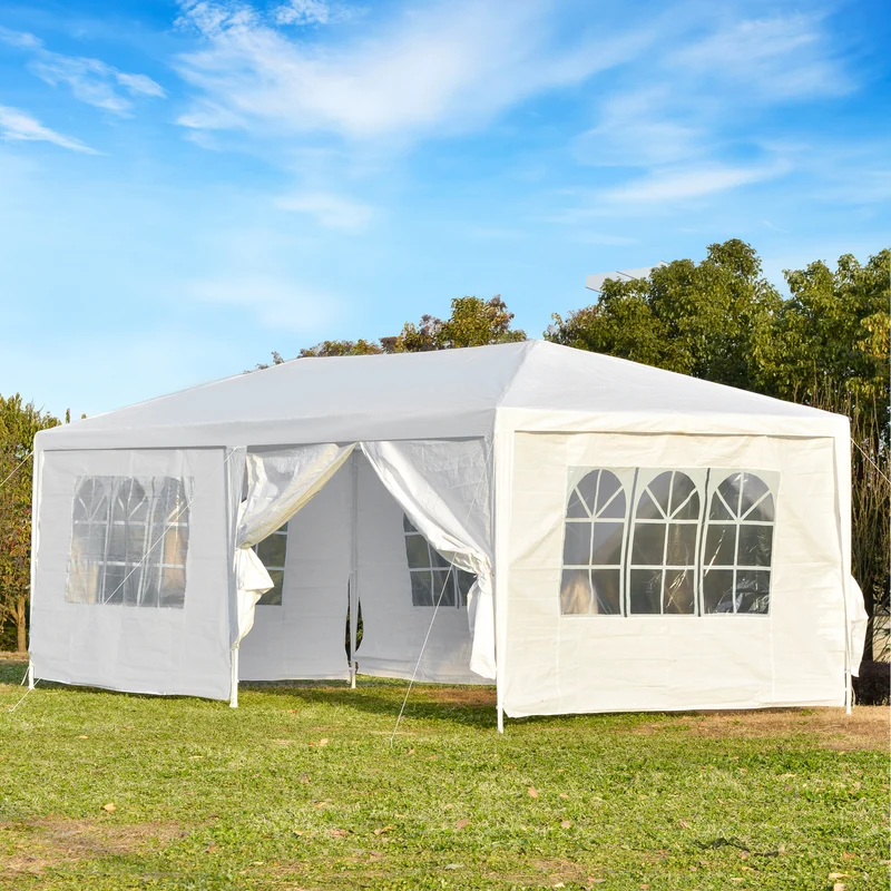 Outsunny Carpa para Fiestas 6x3 m Pabellón de Jardín con 2 Puertas 4 Paredes Laterales Extraíbles y 4 Ventanas para Exterior Eventos Bodas Festivales Blanco